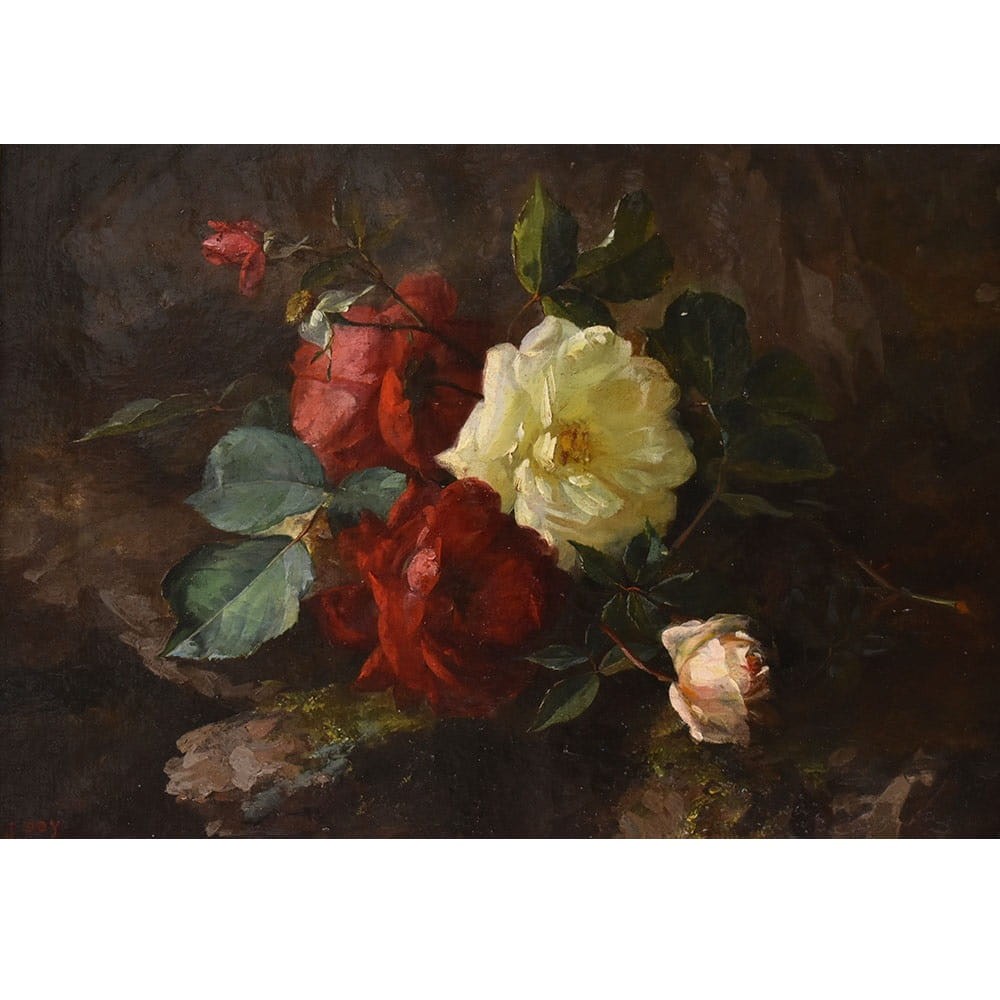 QF767 1a antique roses floral painting flower oil still life XIX.jpg
